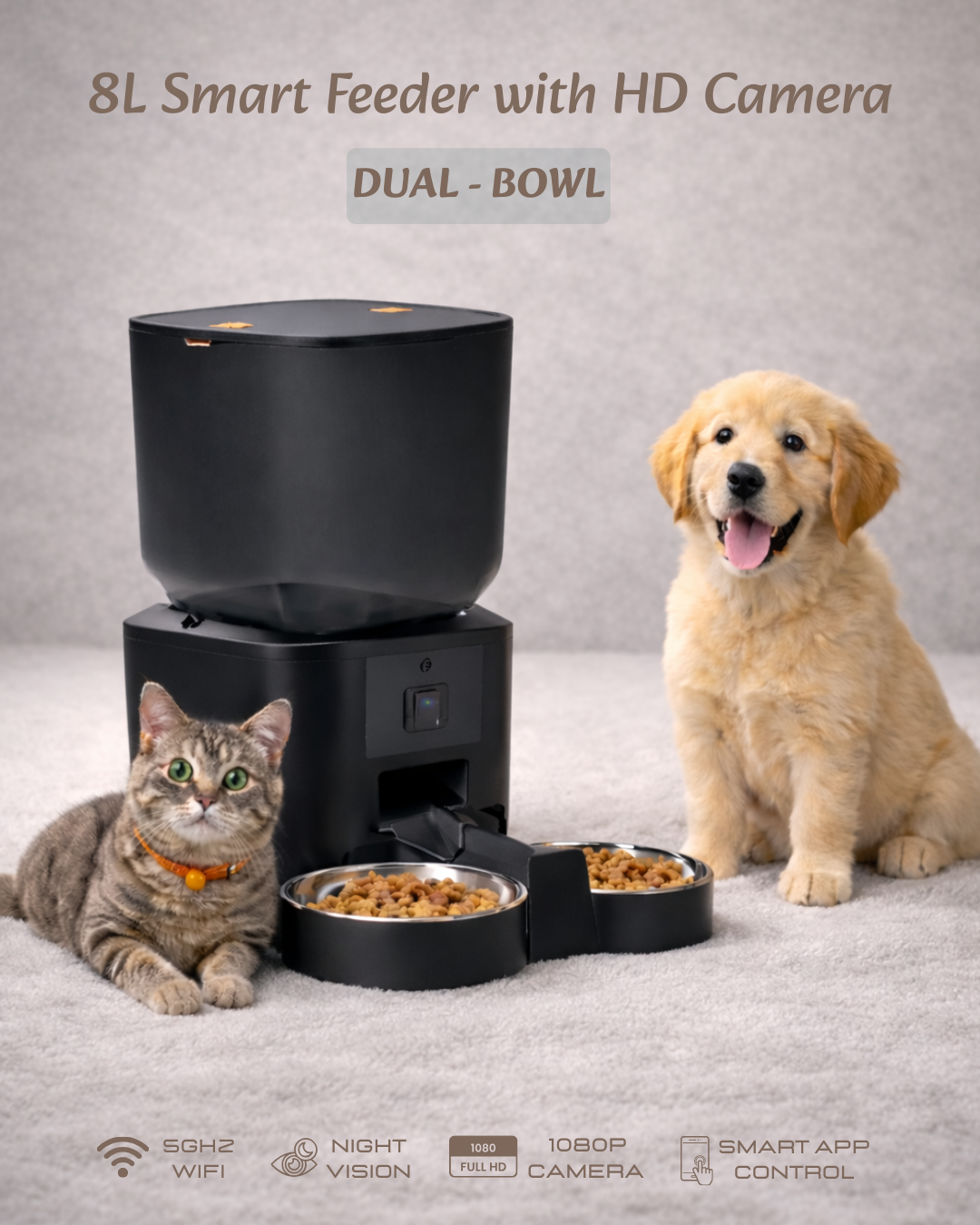 Smart 8L Automatic Pet Feeder — 1080p Camera | App Control